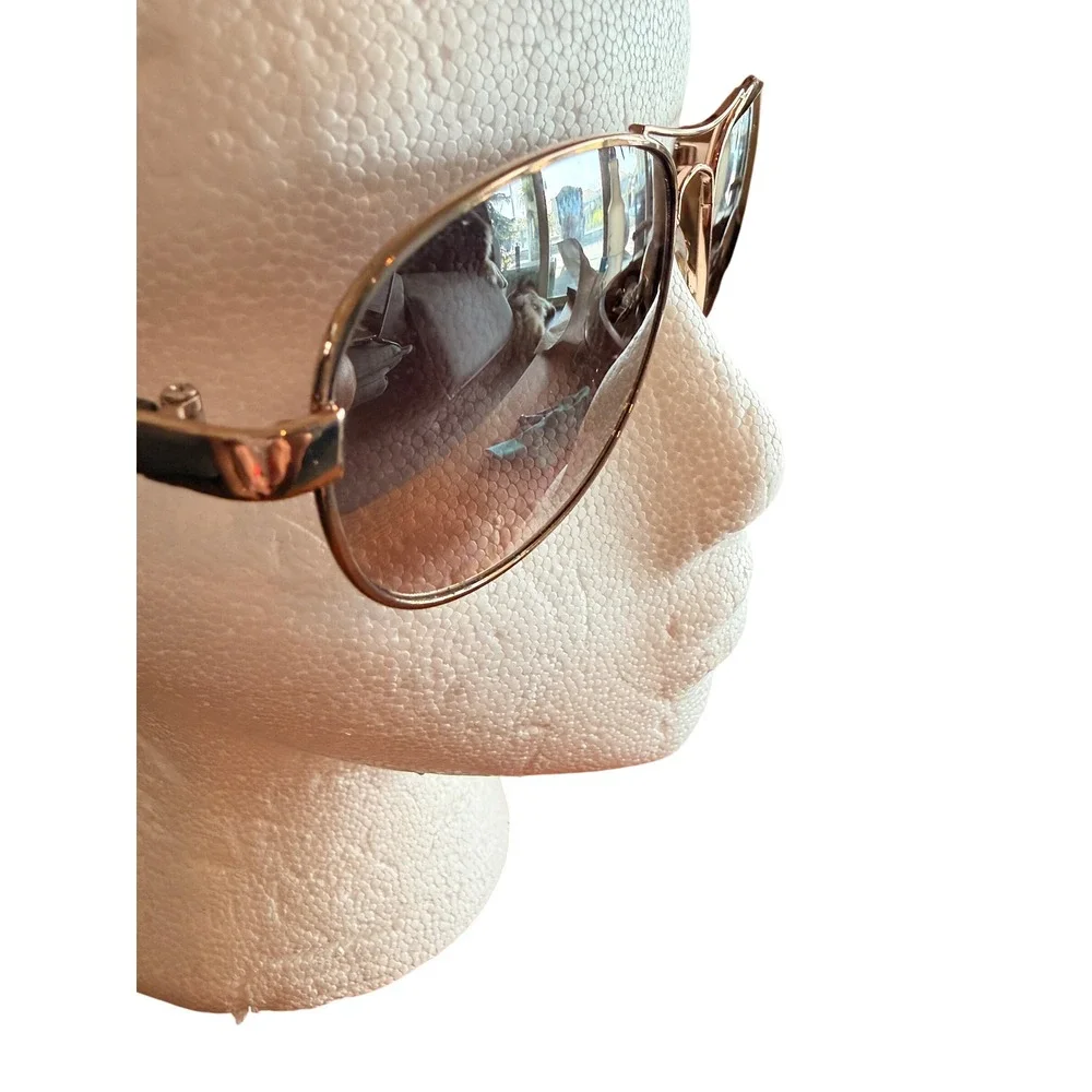 Rose Gold Aviator Sunglasses Brown Gradient Lens Floral Temple